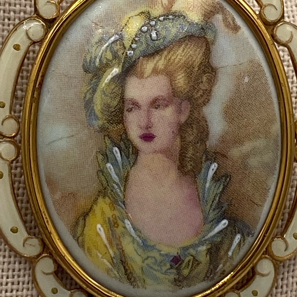 Antique Thomas L Mott Hand Enameled Painted Lady Brooch Pendant 1930 Cameo - Picture 6 of 8